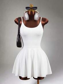 Mistrie Conjunto de vestido de tenis con diseño de nudo retorcido blanco y leggings, vestido deportivo para deportes - Blanco - Ver 5