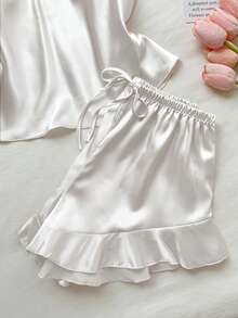 Comfortcana Conjunto de pijama de satén con volantes en el bajo, conjunto blanco - Blanco - Ver 6