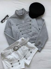 Comfortcana Women's Solid Color Pocket Casual Versatile Daily Long Sleeve Sweatshirt Autumn For Women Back To School Going Out Y2K Top Streetwear - Grey - View 8