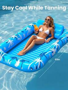 1pc Inflatable Pool Lounge Chair Sunbathing Float Bed With Spray Water Function Extra Large Adult Pool Float With Pillow Auto Spray Cooling 6 In 1 Air Mattress Raft For Pool Party Gift - Multicolor - View 2