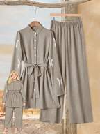 Plus Size Embroidered Shirt And Pants 2 Pieces Set Fall