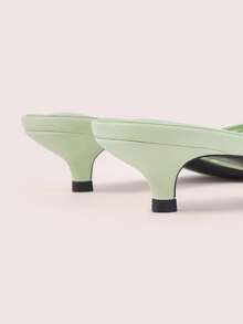 CUCCOO DOLLMOD Zapatillas de estilo francés elegantes, cómodas y versátiles para ir al trabajo, con tacón bajo, punta redonda, diseño de gatito y dama, punta abierta, para clima frío - Verde manzana - Ver 7