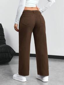 SHEIN PETITE Casual Versatile Low-Waist Straight-Leg Jeans ,Petite Women - Chocolate Brown - View 2