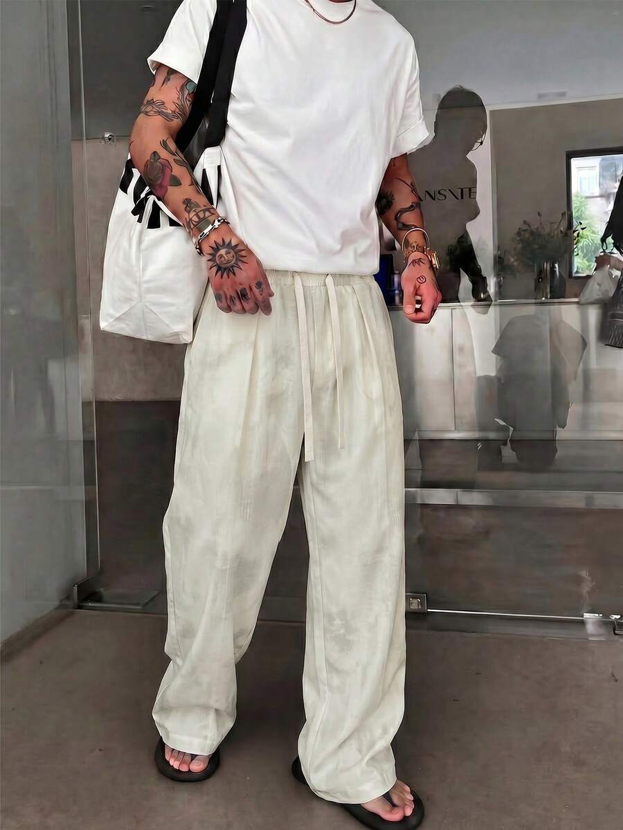 STEELVANCE 男士休閒長褲,仿紮染圖案,夏季款 - 白色 - 查看 1