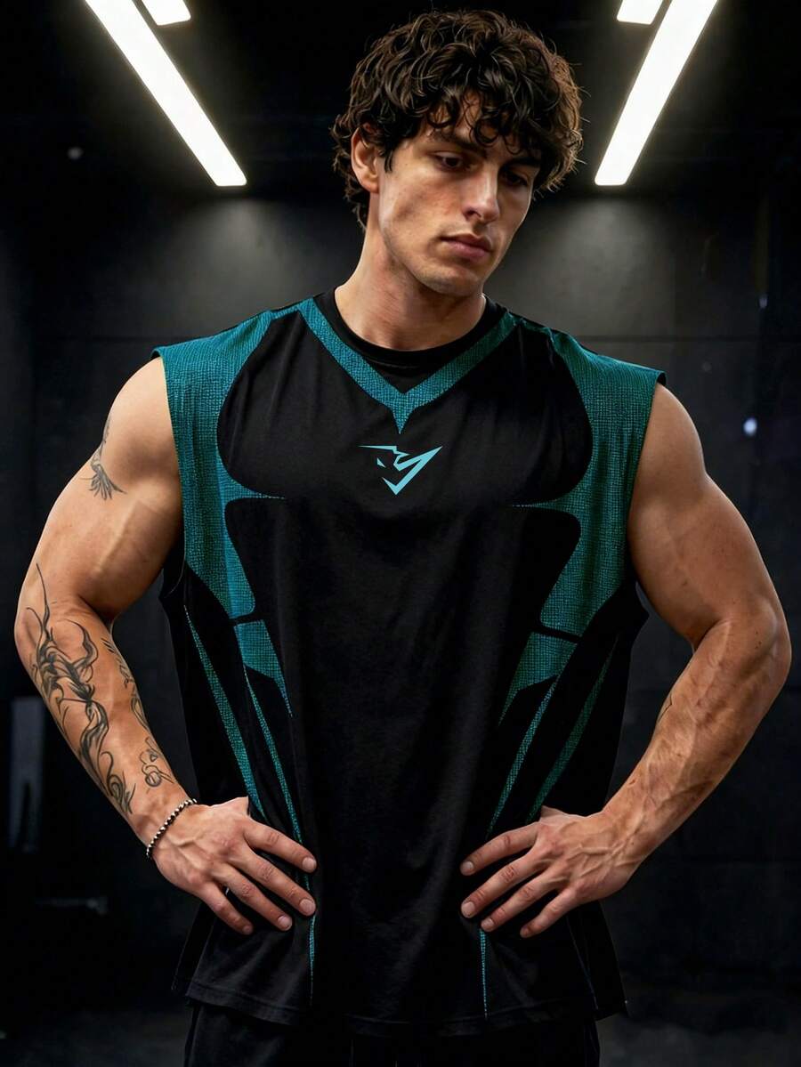 GymBeat 男士幾何印花休閒健身背心運動背心 - 彩色 - 查看 1