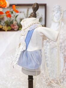 PETSIN 1pc Cat And Dog Universal Clothing, Pearl Lace Collar Princess Style Cat And Dog Dress, Suitable For Pet Birthday Parties, Owner Wedding Matching Outfits, Light Luxury Socialite Style Pet Photos - Blue - View 9