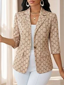 SHEIN Lady Blazer con estampado de lazo talla grande - Multicolor - Ver 4