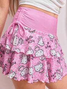 HELLO KITTY AND FRIENDS | SHEIN Rok Wanita Motif Kartun Kasual Serbaguna Model Kue - Baby Pink - View 8