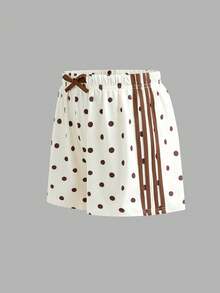SHEIN Tween女孩波點圓領短袖T恤與短褲套裝 - 黃色 - 查看 5