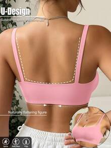 SHEIN Reggiseno sportivo da fitness tinta unita da donna, top da palestra, abbigliamento da palestra da donna, outfit da palestra da donna, abbigliamento da palestra, allenamento da donna - Rosa - Visualizzare 2