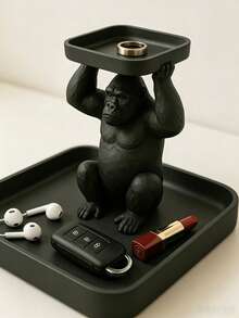 1PC 3D Printed Unique Gorilla Shape Durable Desktop Tray Organizer For Jewelry Cosmetics Keys Home Decor Ornament No Electricity Needed Multifunctional Catch All Storage Box Decorative Room Accent Gift - Black - View 8
