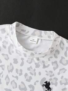 SHEIN Elladie kids 2件/套基礎休閒慵懶純色套裝，馬匹印花圓領短袖T恤搭配直筒長褲，適合日常/外出等多種場合，春季/夏季/四季皆宜 - 白色 - View 6