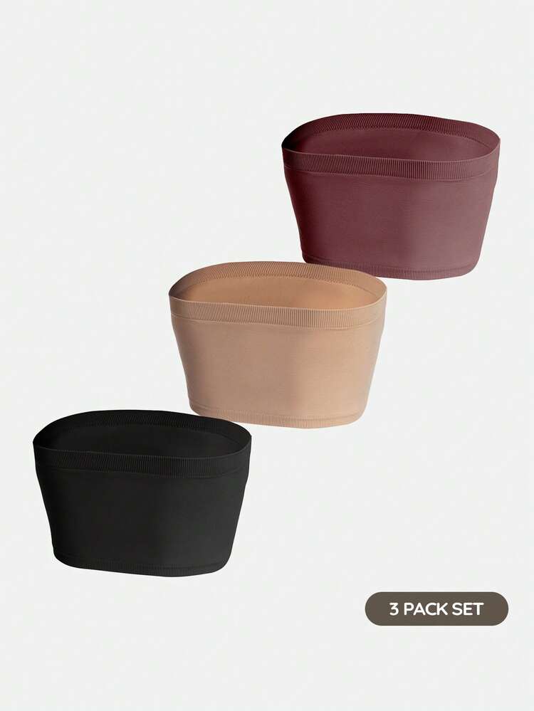 SHAPORA Conjunto de 3 piezas de sujetador bandeau sin costuras de talla grande, de color liso, minimalista, cómodo y de alta calidad, con gran relación calidad-precio, para mujer - Multicolor - Añade 2