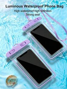 1pc Universal Waterproof Phone Pouch, Waterproof Phone Case, Compatible With IPhone 14/13/12/11 Pro Max/XS Plus, Fits Galaxy S22/S23 (Up To 7.0 Inches), 3D Dry Phone Bag - Purple - View 2
