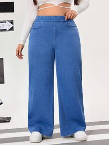 SHEIN Tall Women's Casual Everyday Commute Minimalist High Waist Loose Wide Leg Jeans, Tall Women - Light Wash - View 6