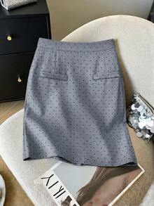 GlowEve CURVE Plus Size Women Elegant Fitted Polka Dot Pattern Skirt Fall - Grey - View 1