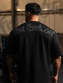GymBeat Men's Plus Size Letter Print Casual Daily Travel Sports T-Shirt - Black - View 3