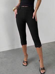 Firerie Women's Elegant Casual Sexy Spring Summer All Season Solid Black High Waist Leggings, Knitted Waist-Cinching Slim Fit Fashionable Versatile Night - Black - View 7
