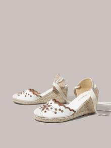 Styleloop Ladies, Rubber Band Cross Strap, Straw Rope, Sandals, High Heels. - Beige - View 4