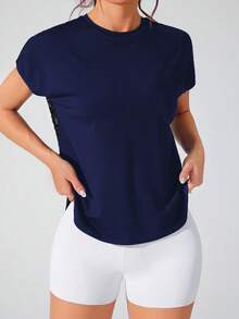 SHEIN Velisys 女款拼接幾何網格日常健身運動T恤 - 彩色 - 查看 4