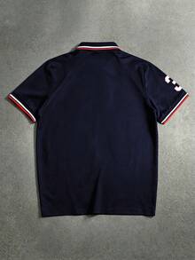 STYNVO 男士條紋短袖休閒通勤 Polo 衫 - 藏蓝色 - 查看 2