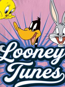 LOONEY TUNES X SHEIN 青少年女孩字母卡通印花短袖休閒T恤 - 白色 - 查看 4