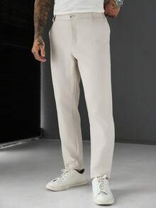 SLATEMANN Men's Solid Color Casual Business Suit Pants With Pockets - Beige - View 3