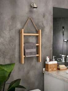 1PC 3 Tier Large Solid Wood Vintage Rustic Ladder Shelf Towel Rack Display Stand For Bathroom Living Room Store Home Decor Freestanding Storage Organizer - wood color - View 6