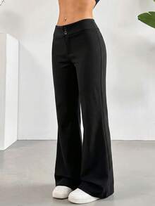 SHEIN EZwear 休閒百搭通勤黑色喇叭褲 - 黑色 - 查看 3