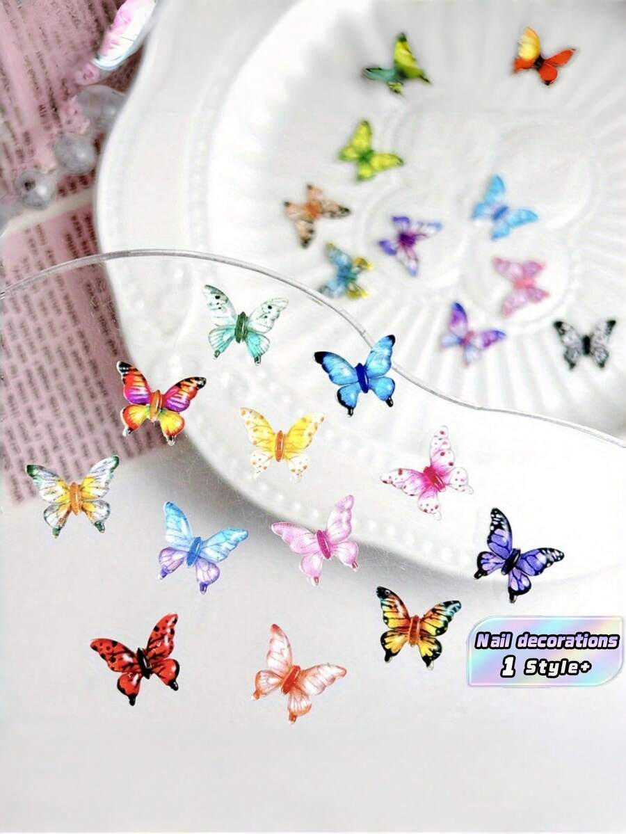 50 PCS Mini Resin 3D Multicolor Butterfly Shiny Glossy Lightweight Adhesive Charms Embellishments For Nail Art Jewelry Wedding Party Scrapbooking Card Making DIY Crafts Projects Home Decor Supplies - Multicolor - View 1