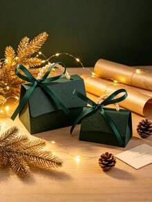 1/10/20PCS Faux Pearl Decor Gift Box Set, Darkgreen Pearl Handle Wedding Favor Box, Valentine's Day Wedding Birthday Party Decorations, Floral Letterpress Printed Mini Packaging Bags, Elegant Small Gift Bags For Jewelry Wedding Favors Party Decor - dark green - View 7