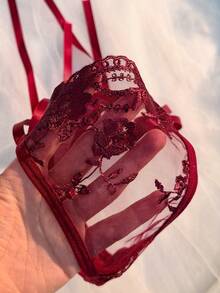 Crystal Vow Romantic Embroidered Bridal Lingerie Set 2pcs - Burgundy - View 6