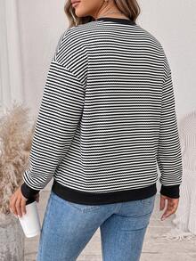 Vionelle Plus Size Women French Casual Elegant Crew Neck Long Sleeve Sweatshirt Fall - Black - View 2