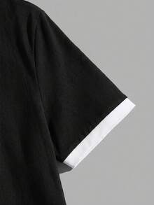 Manfinity Joysei 男士對比飾邊字母印花休閒日常夏季T恤 - 黑色 - 查看 3