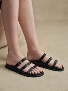 Solecia Women Shoes Women's Fashion Comfort Flat Boken Beach Sandals Women's Flat Sandals - Black - View 2