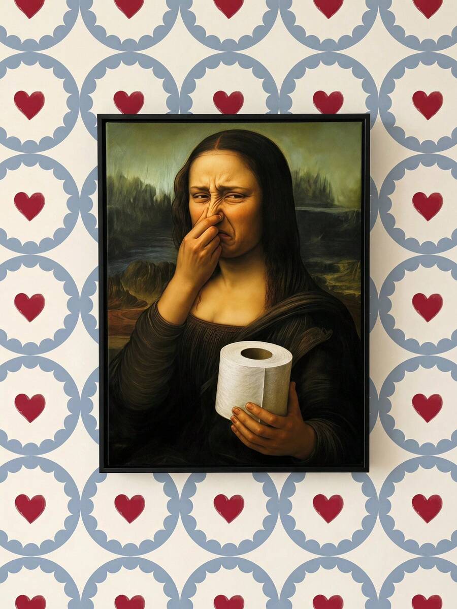 Joivida 1pc Funny Mona Lisa Parody Canvas Wall Art, Unframed Classic Portrait Print Poster, Quirky Modern Decorative Painting For Living Room, Bedroom, Dorm, Office, Cafe, Apartment Home Decor & Gift - multicolor - View 1