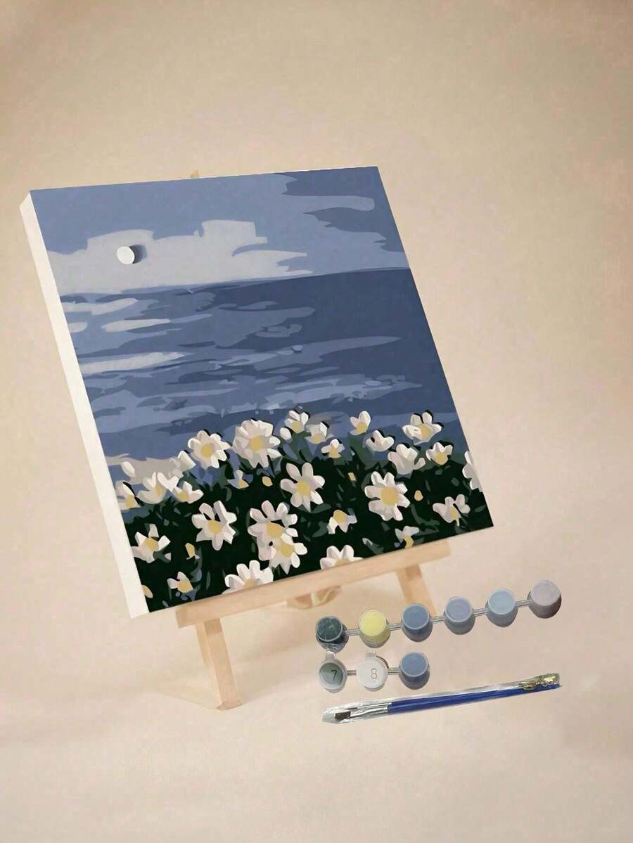1 件 Daisy By Sea 数字油画套装,适合成人初学者,20 宽 x 20 长或 30 宽 x 30 长帆布画,绘画油画,配有 2 支画笔、丙烯颜料花卉和风景、DIY 绘画、家居墙面装饰圣诞节,可作为节日礼物 - 彩色 - 查看 1