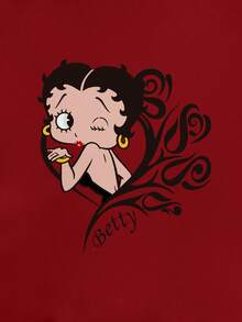 Betty Boop x SHEIN 女士休闲日常通勤卡通人物、花卉字母印花短袖T恤，夏季 - 白色 - 查看 3