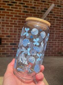 Butterfly & Seashell Decor Glass Straw Cup, Bottle Shaped Straw Cup, Matcha Straw Cup - Best Gift For Friends! - Multicolor - View 2