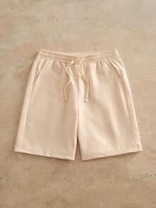 HIMLAND Pantalones cortos de hombre con cintura de cordón, bolsillos y rayas tejidas - Albaricoque - Ver 2