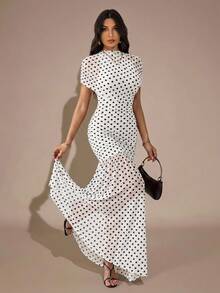 SHEIN Tall Summer Elegant Polka Dot Print Dress - White - View 2