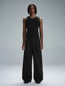 STYNVO Pantalones largos de pierna ancha y corte holgado con diseño plisado de unicolor para hombre - Negro - Ver 4