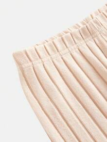 Set Pakaian Rajut Kasual Warna Polos Lengan Panjang Kerah Bulat untuk Remaja Perempuan - Aprikot - View 4