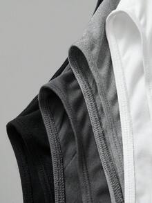 SHEIN BASICS 4件組女款純色針織圓領短袖修身連身衣 夏季服飾 日常辦公穿搭 黑色 灰色 淺灰色 白色 基本款 內斂 - 灰色 - 查看 7