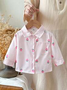 SHEIN Baby Girl Casual Plaid Korean Style Fresh Cute Long Sleeve Shirt Blouse, Suitable For Spring, Autumn, Winter, Versatile For Outings And Everyday Wear - Pink - View 3