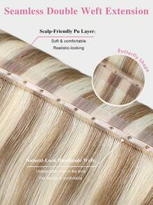 Extensiones de cabello con doble trama invisible sin pegamento de cabello Remy mariposa con microperlas, extensiones de cabello con doble trama de PU, extensiones de trama invisible sin costuras con perlas - S18/613 - Ver 8