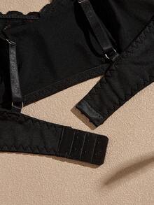 Sujetador inalámbrico de mujer Lullawish de color liso con patchwork de encaje romántico - Negro - Ver 3