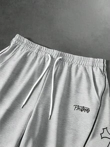 PAVTROS Pantalones cortos con cordón en la cintura, bolsillos y estampado de cruz para hombre, vacaciones - Gris - Ver 5