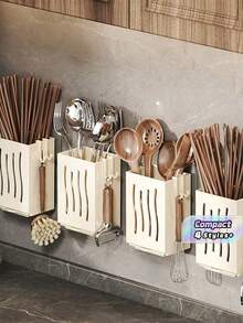 1Pc Multi-Function Kitchen Chopstick Holder Organizer, Wall-Mounted Chopstick Drainer Rack, Home Kitchen Utensil Storage Rack, Home Organization Supplies, Kitchen Accessories - Multicolor - View 1
