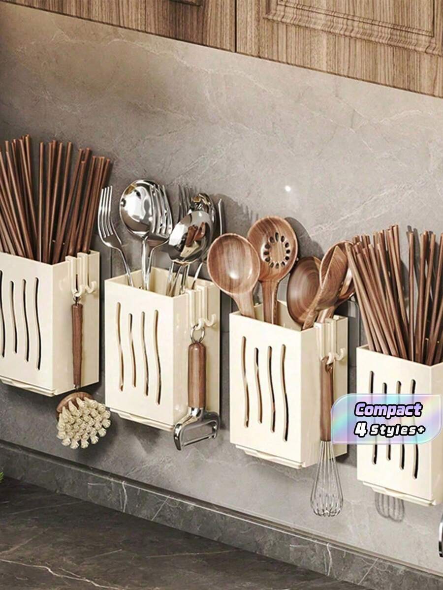 1Pc Multi-Function Kitchen Chopstick Holder Organizer, Wall-Mounted Chopstick Drainer Rack, Home Kitchen Utensil Storage Rack, Home Organization Supplies, Kitchen Accessories - Multicolor - View 1